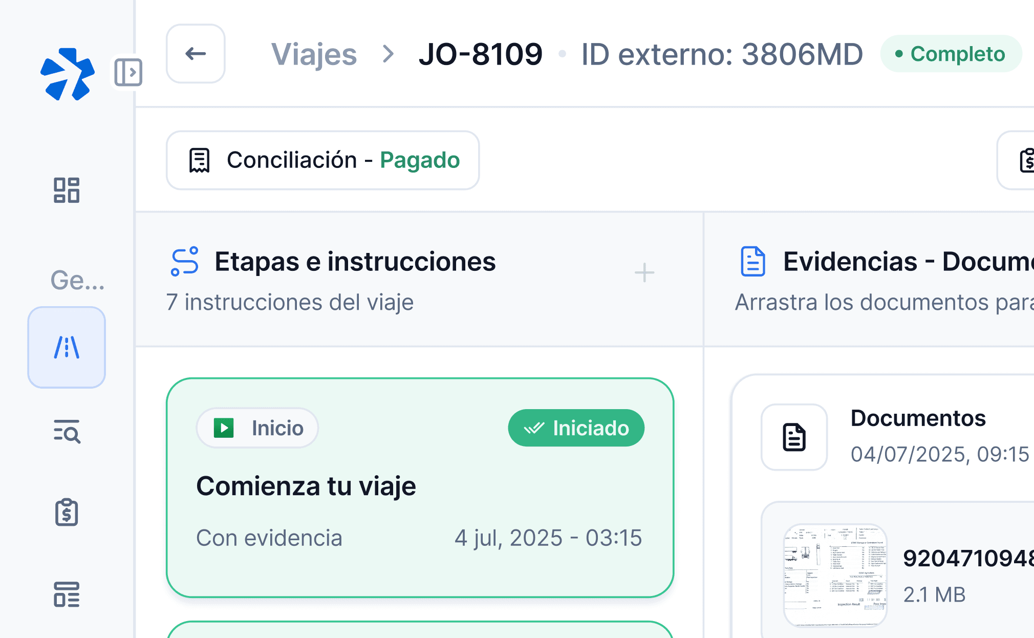 Vista de conciliación de viaje
