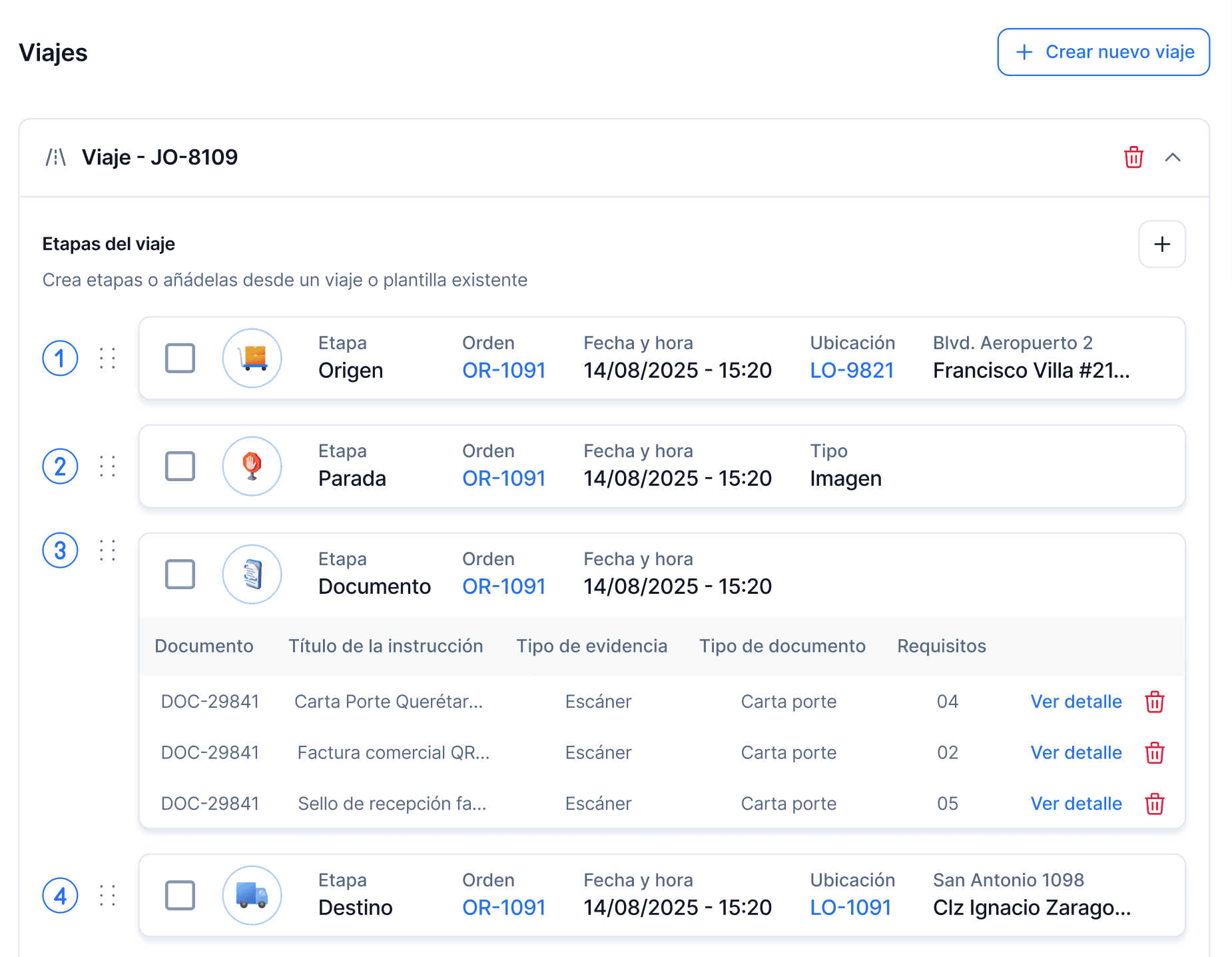 Plan de viaje con instrucciones